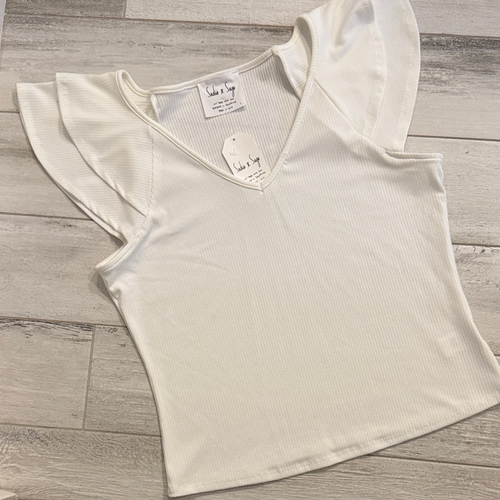 Sadie & Sage Ribbed V-Neck Flutter Sleeve Top